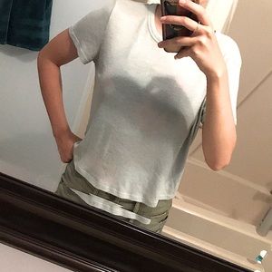 A blue crop top shirt